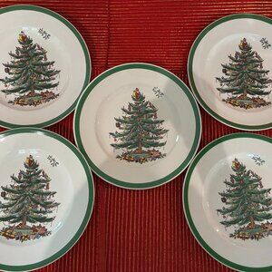 Spode Christmas Tree 8" salad plates. Set of 5